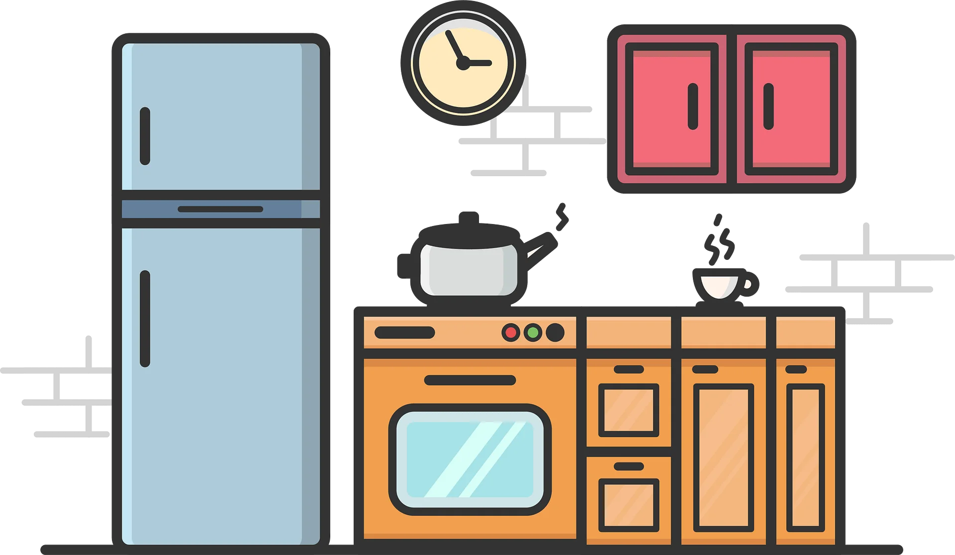 Charming Minimalist Kitchen Appliances and Furniture Clipart Illustration