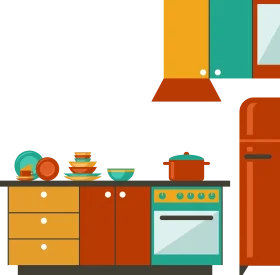 Charming Retro Kitchen Clipart Illustration with Appliances and Cookware
