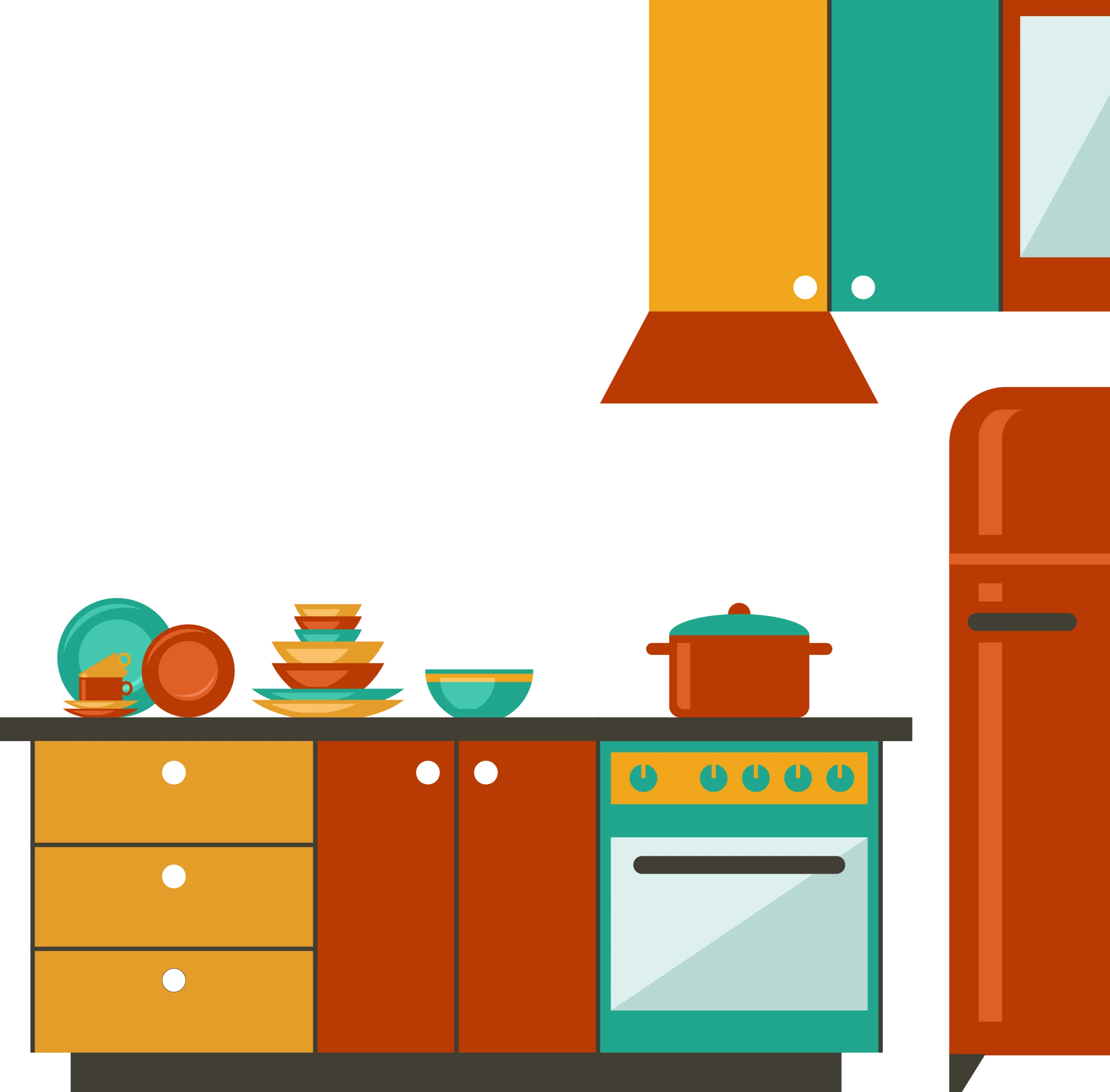 Charming Retro Kitchen Clipart Illustration with Appliances and Cookware