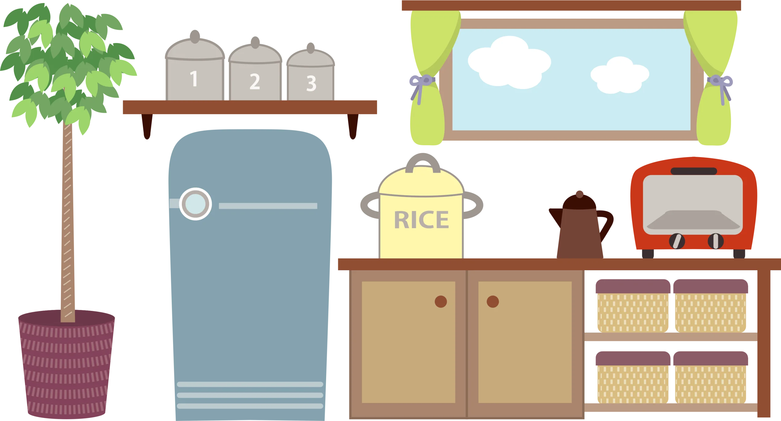 Charming Retro Kitchen Clipart Illustration with Vintage Appliances and Decor