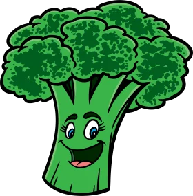 Cheerful Green Broccoli Character Clipart Illustration with Playful Smile