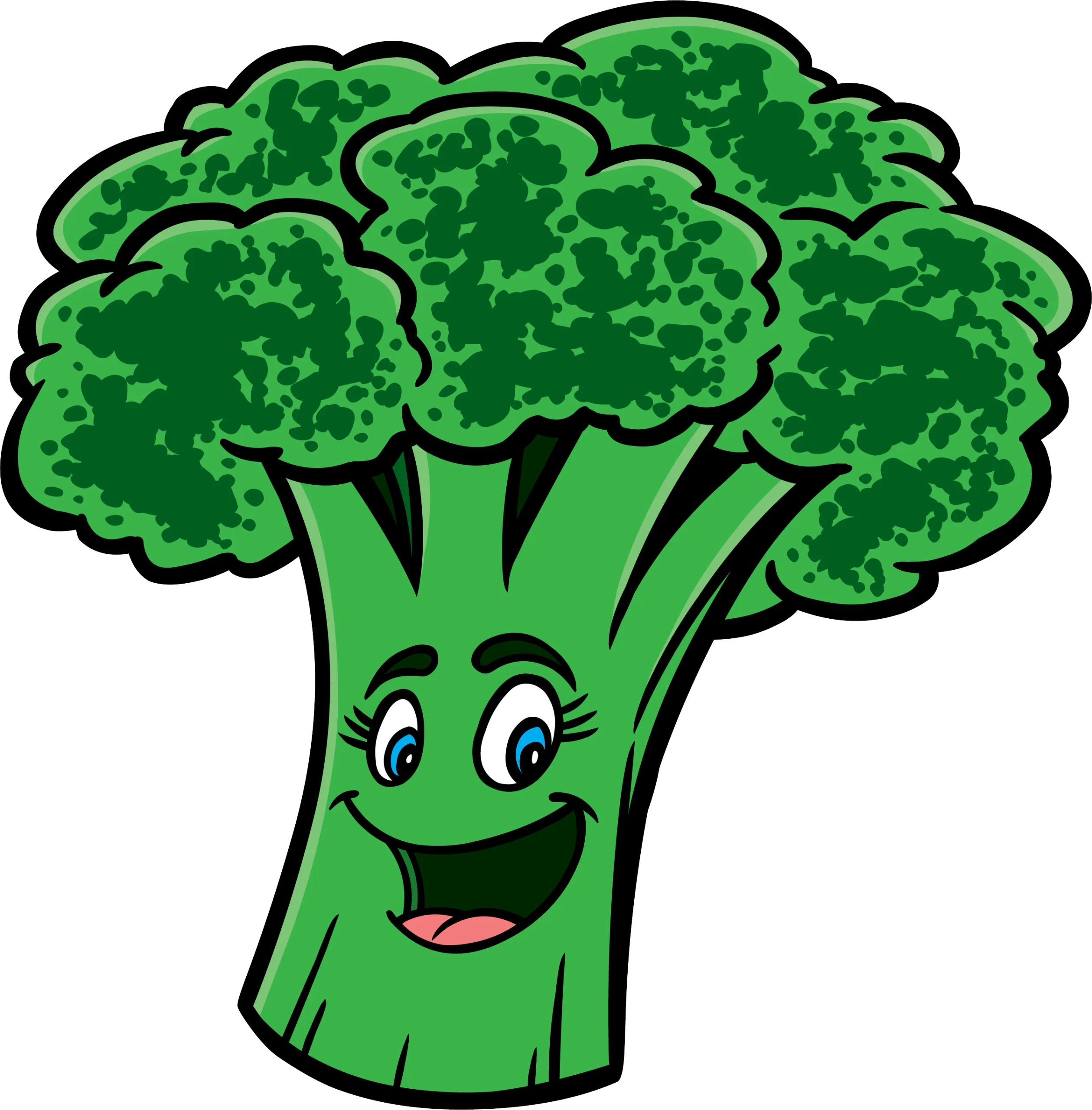 Cheerful Green Broccoli Character Clipart Illustration with Playful Smile
