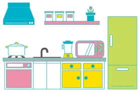 Cheerful Minimalist Kitchen Interior Design Clipart Illustration