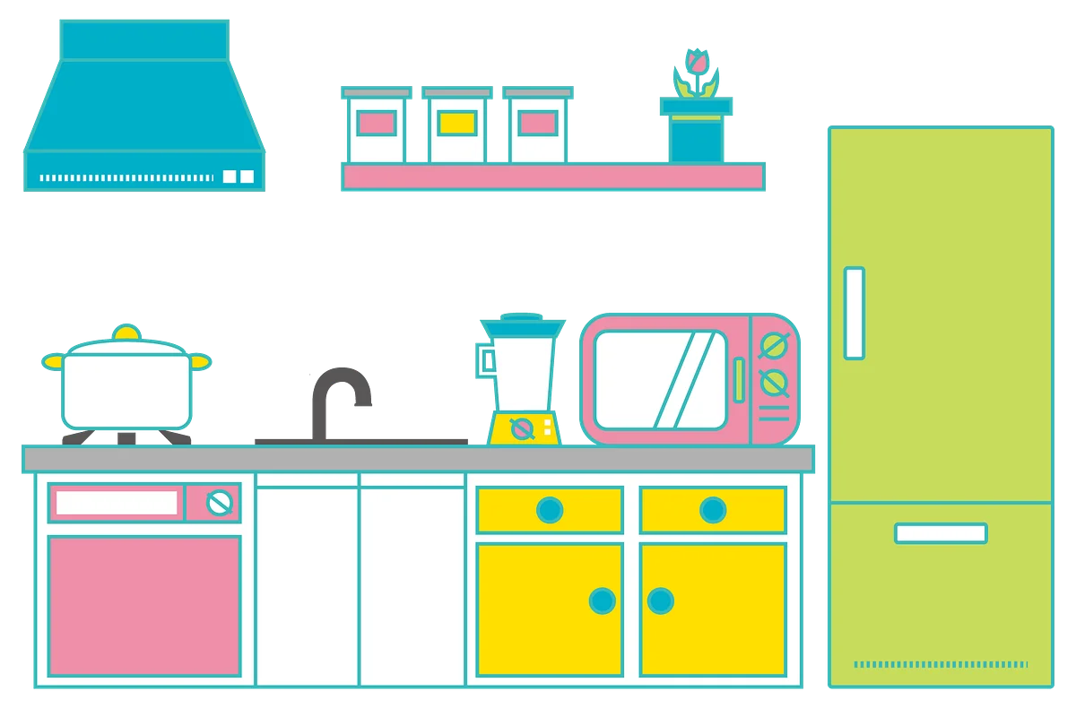Cheerful Minimalist Kitchen Interior Design Clipart Illustration