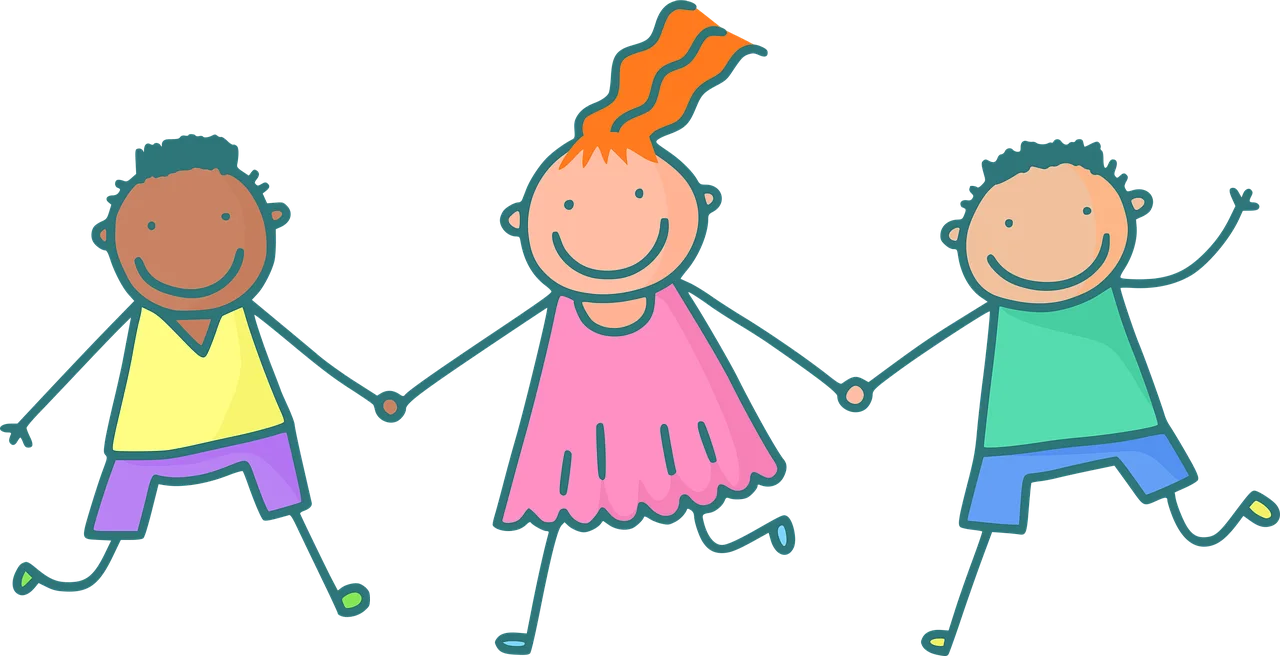 Cheerful Preschool Friends Holding Hands - Adorable Kids Clipart Illustration