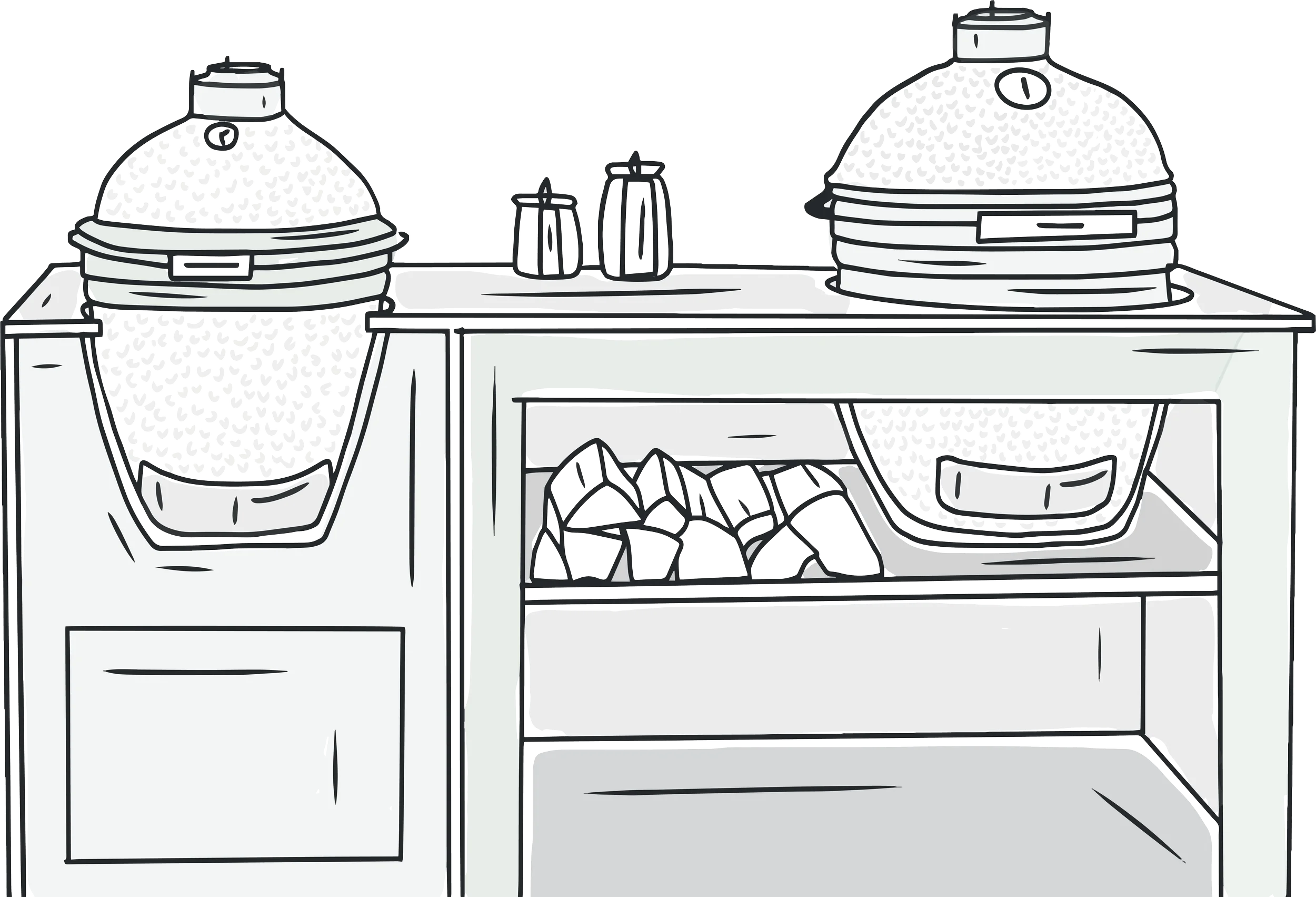 Detailed Black and White Kitchen Grilling Clipart with Ceramic Cooking Appliances