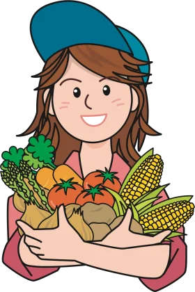 Fresh Farm Harvest Bounty Clipart: Smiling Woman with Colorful Produce