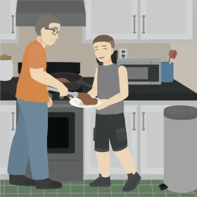 Heartwarming Kitchen Moment: Parent and Child Cooking Together Clipart Scene