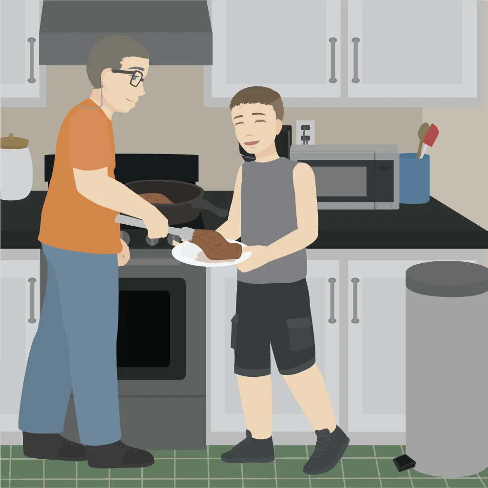 Heartwarming Kitchen Moment: Parent and Child Cooking Together Clipart Scene