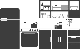 Minimalist Black and White Kitchen Appliances and Furniture Clipart Design