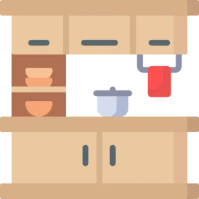 Minimalist Kitchen Cabinet Clipart with Cooking Essentials and Soft Color Palette