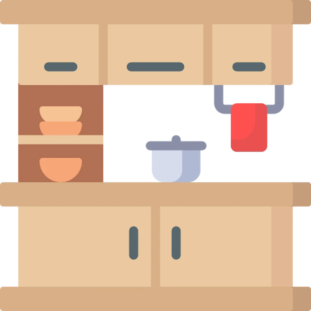 Minimalist Kitchen Cabinet Clipart with Cooking Essentials and Soft Color Palette