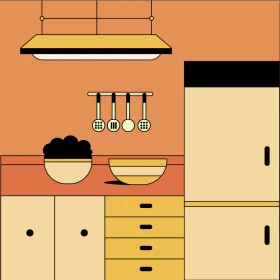 Minimalist Kitchen Interior Design Clipart with Warm Earthy Color Palette