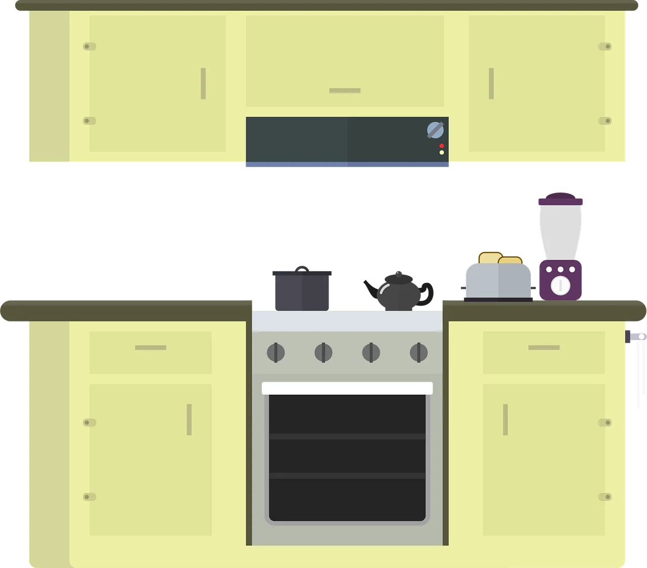Minimalist Pastel Yellow Kitchen Appliances and Cookware Clipart Design