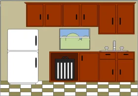 Minimalist Retro Kitchen Interior Clipart Illustration with Warm Wooden Tones