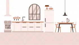 Minimalist Scandinavian Kitchen Clipart Design with Soft Pastel Color Palette