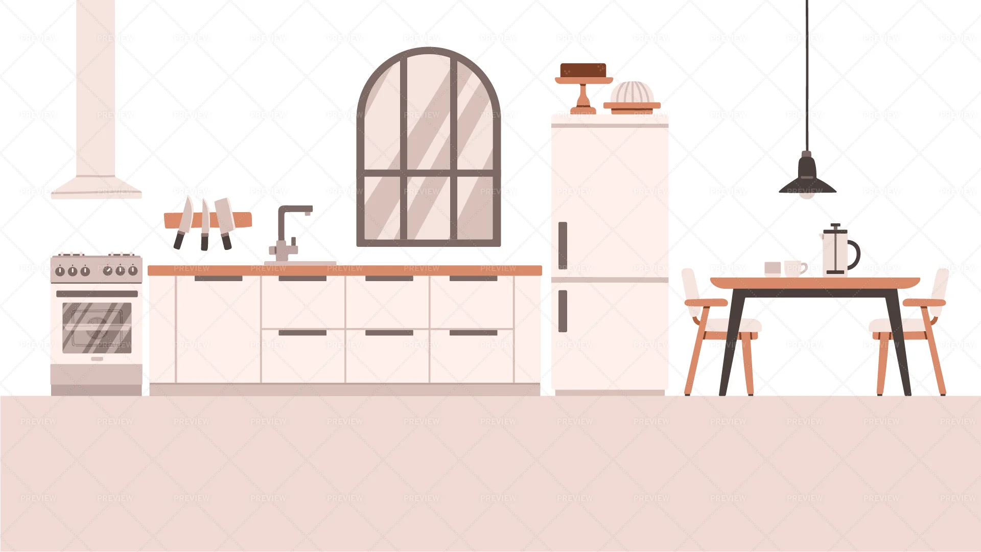 Minimalist Scandinavian Kitchen Clipart Design with Soft Pastel Color Palette