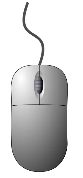 Minimalist Silver Computer Mouse Clipart with Elegant Curved Cord Design