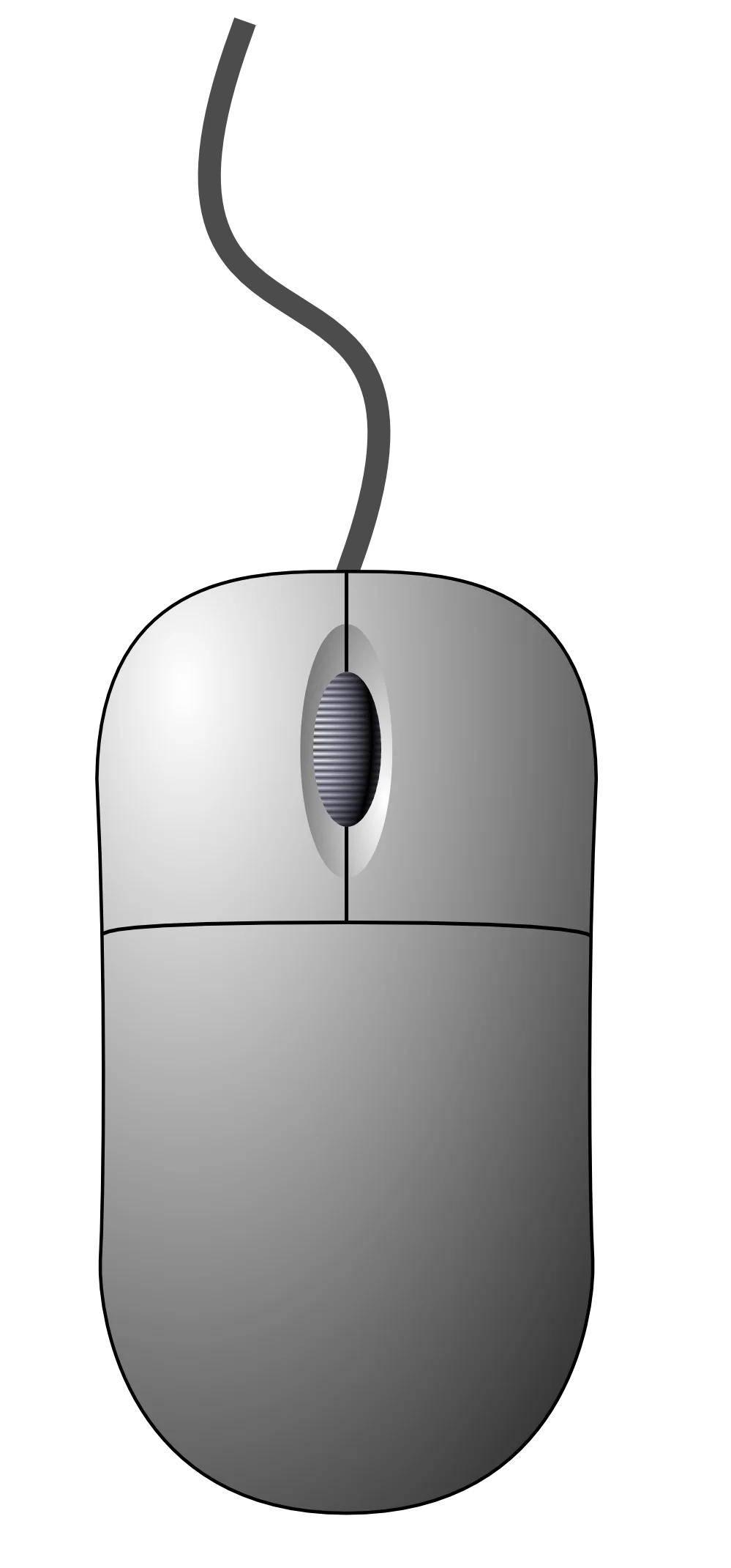 Minimalist Silver Computer Mouse Clipart with Elegant Curved Cord Design