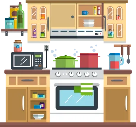 Modern Kitchen Interior Design Illustration Flat Style Clipart Graphic