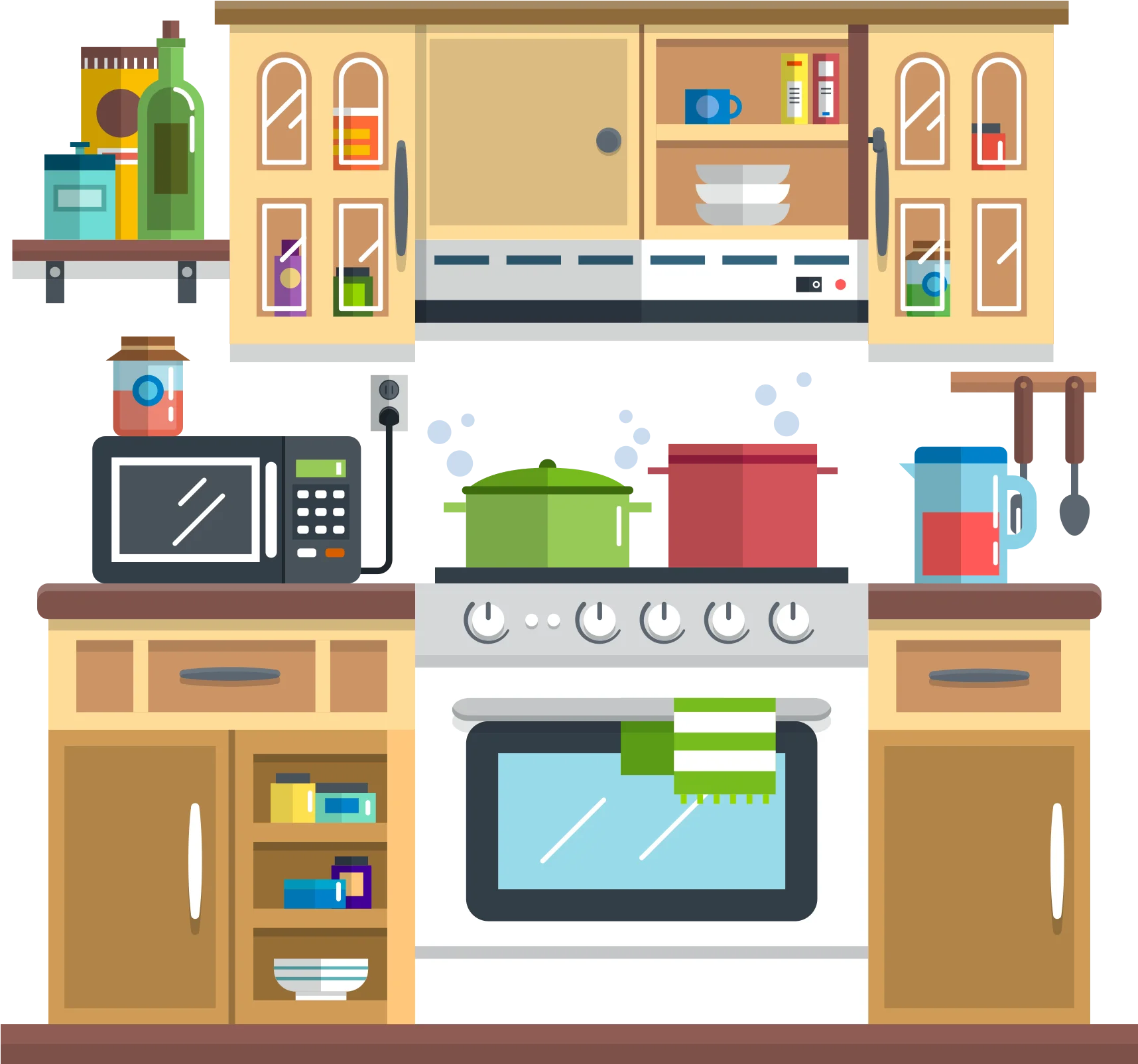 Modern Kitchen Interior Design Illustration Flat Style Clipart Graphic