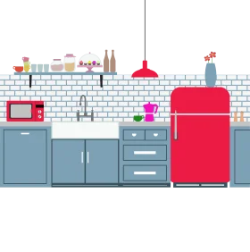 Modern Minimalist Kitchen Interior Design Clipart with Appliances and Decor
