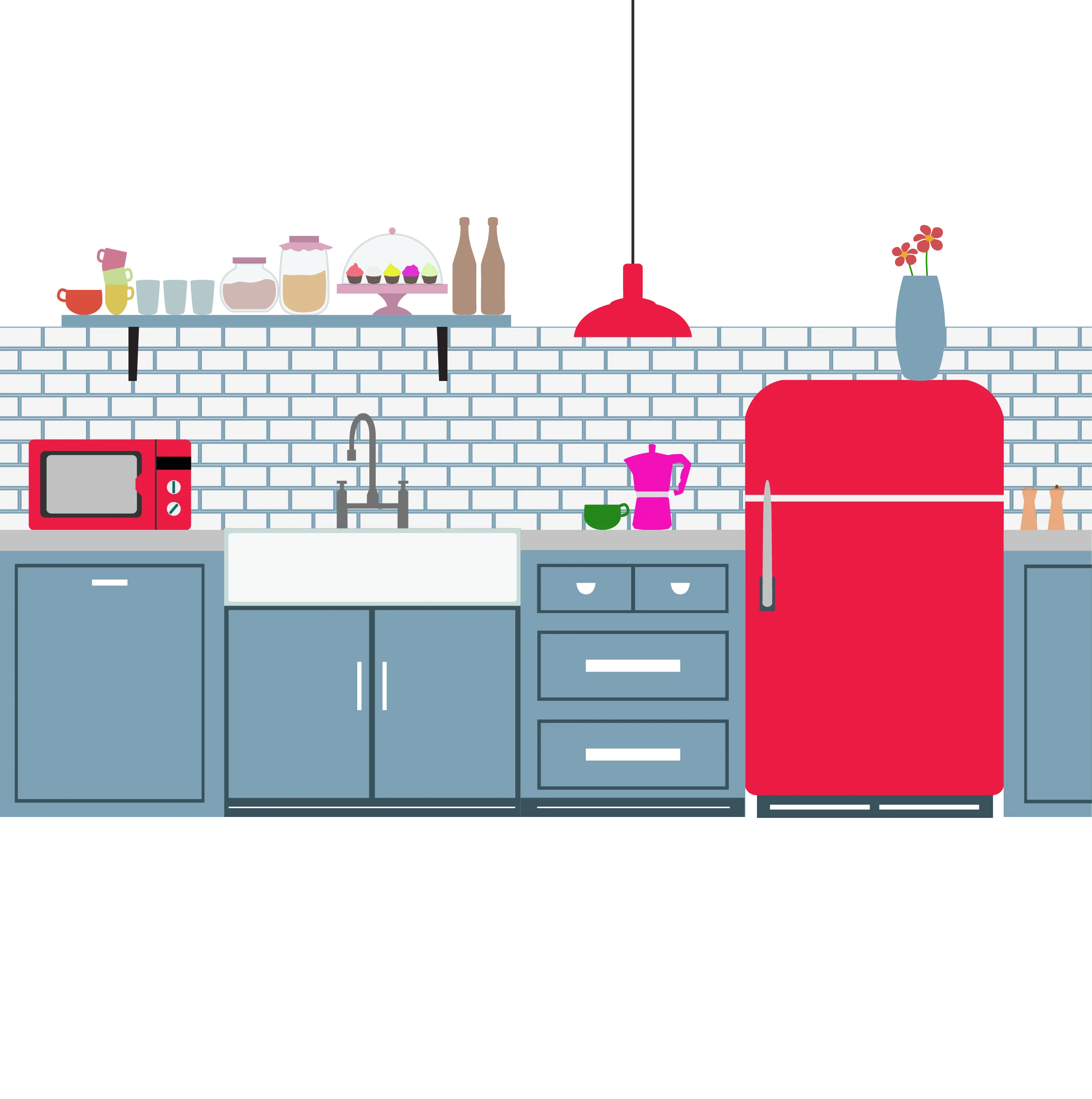 Modern Minimalist Kitchen Interior Design Clipart with Appliances and Decor