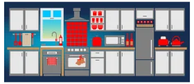 Modern Minimalist Kitchen Interior Layout Flat Design Clipart Illustration