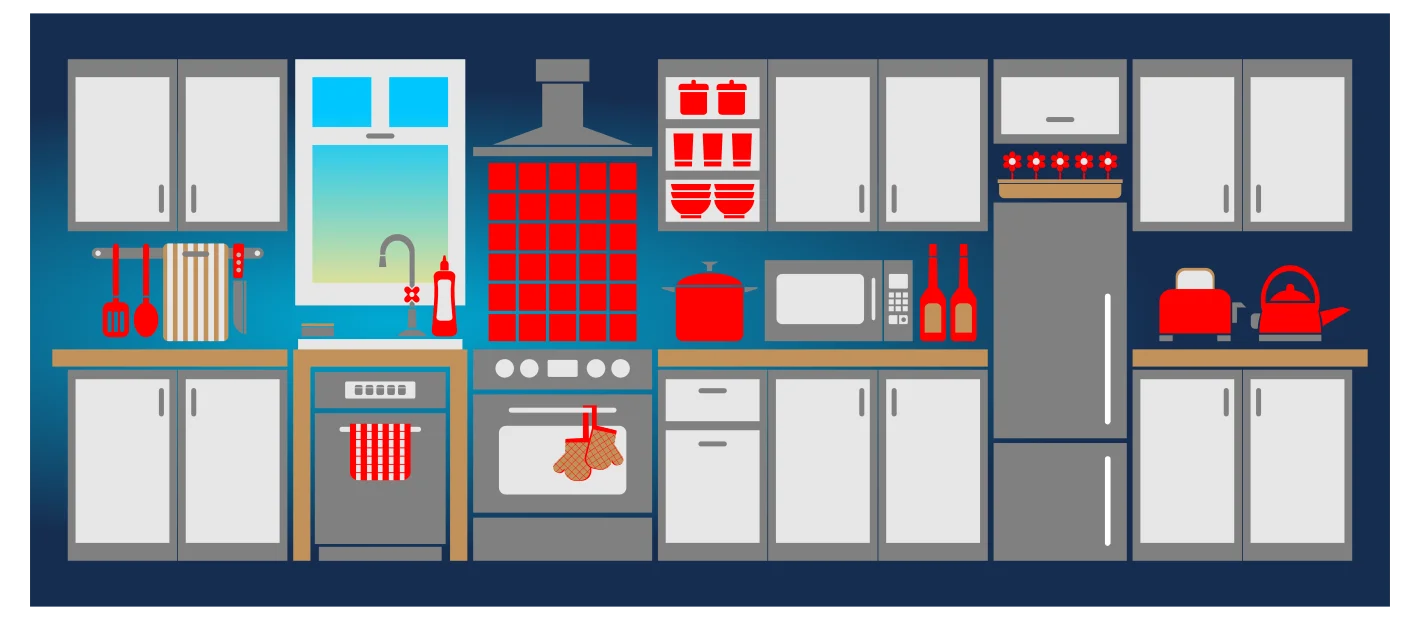 Modern Minimalist Kitchen Interior Layout Flat Design Clipart Illustration