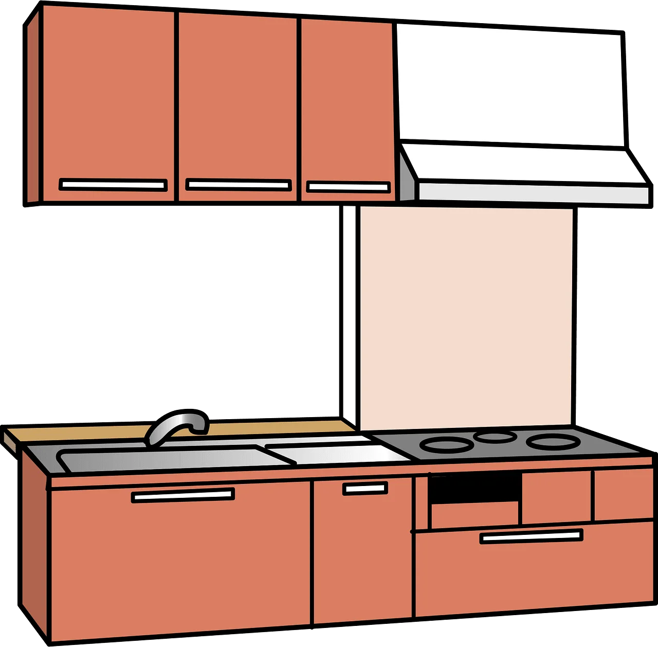 Modern Minimalist Salmon-Toned Kitchen Clipart Design with Sleek Elements