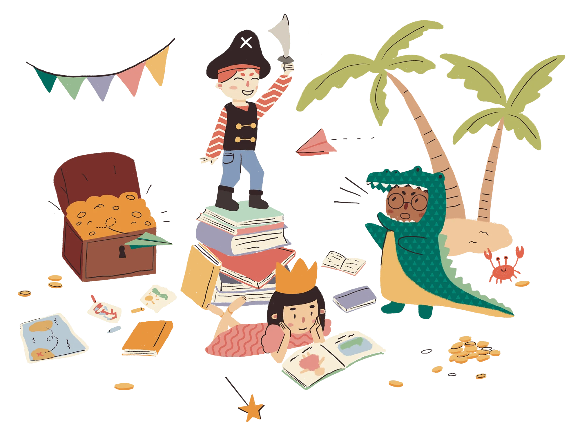 Playful Pirate and Dinosaur Adventure Preschool Learning Clipart Collection