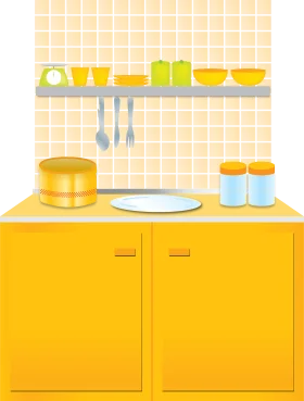 Sunshine Yellow Kitchen Clipart: Minimalist Cooking Space Design with Cheerful Elements