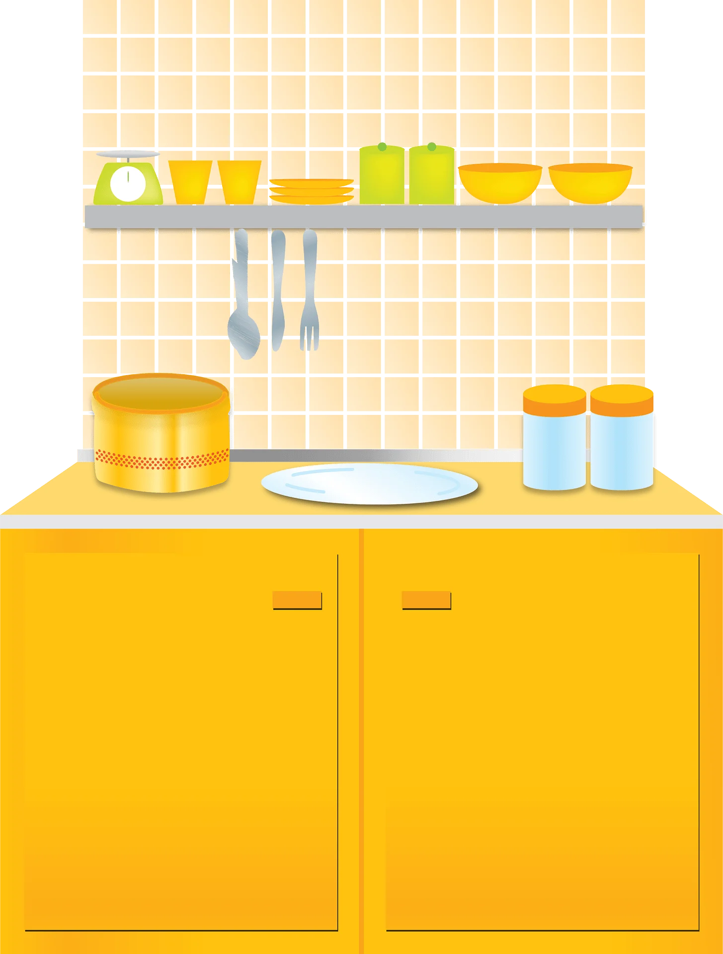 Sunshine Yellow Kitchen Clipart: Minimalist Cooking Space Design with Cheerful Elements