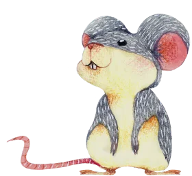 Whimsical Watercolor Gray and Yellow Mouse Clipart with Soft Charm