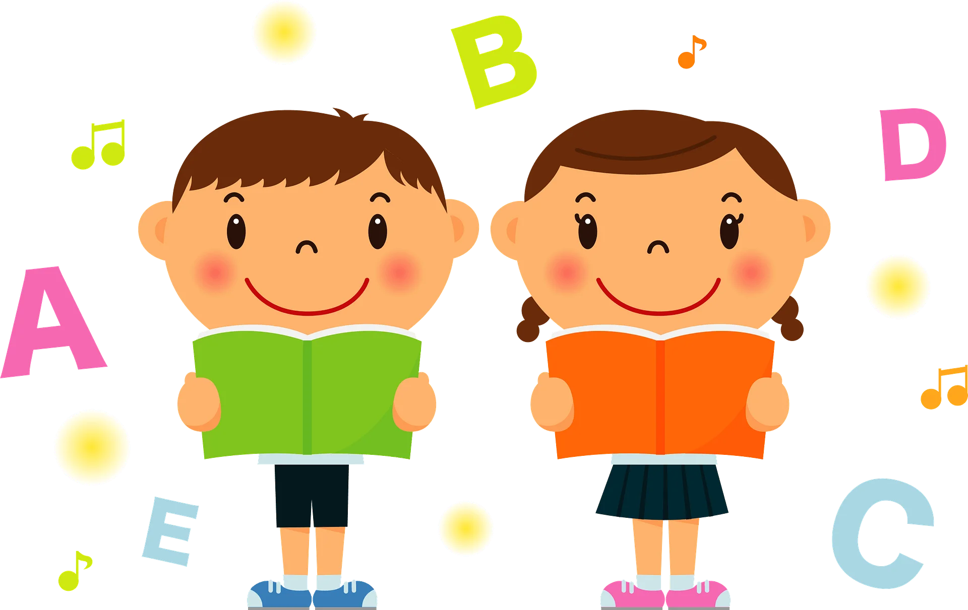 Cheerful Children Learning Alphabet Clipart with Colorful Letters