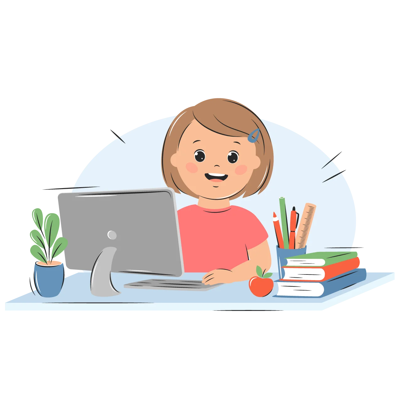 Cheerful Student Learning Online with Computer and Study Essentials Clipart Illustration