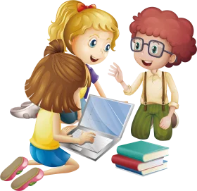 Children Collaborating and Learning Together: An Educational Clipart Illustration