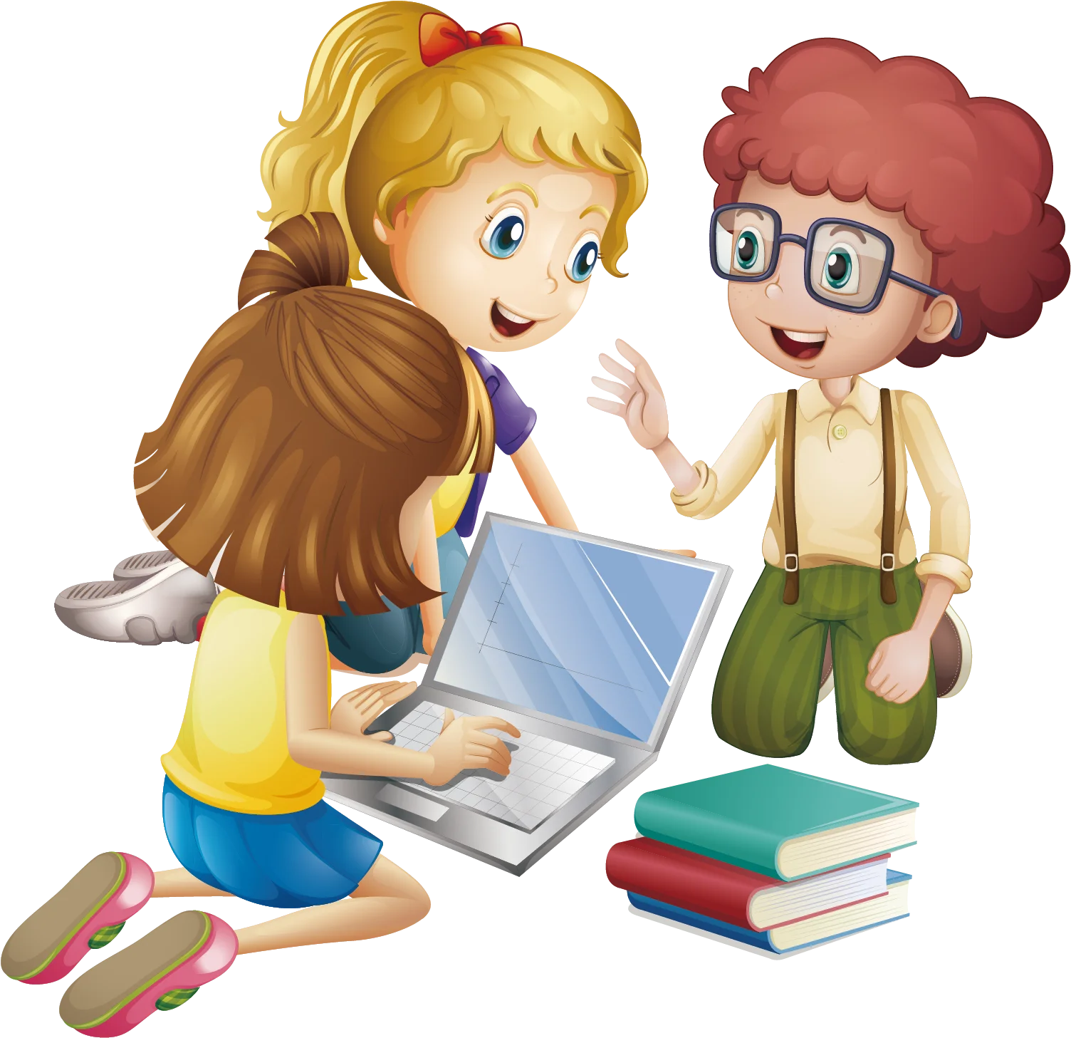 Children Collaborating and Learning Together: An Educational Clipart Illustration