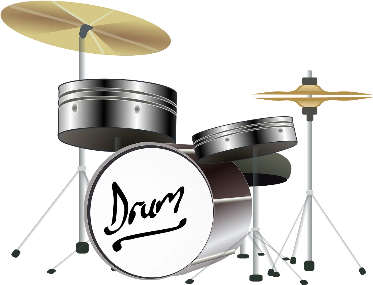 Classic Black and Silver Drum Set Clipart Illustration for Music Enthusiasts