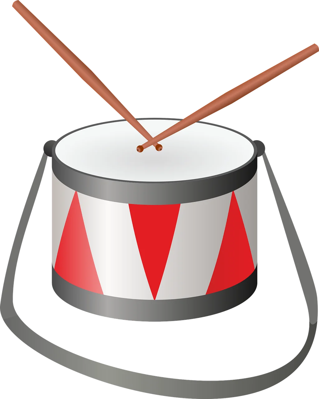 Classic Marching Drum Clipart with Wooden Drumsticks on White Background