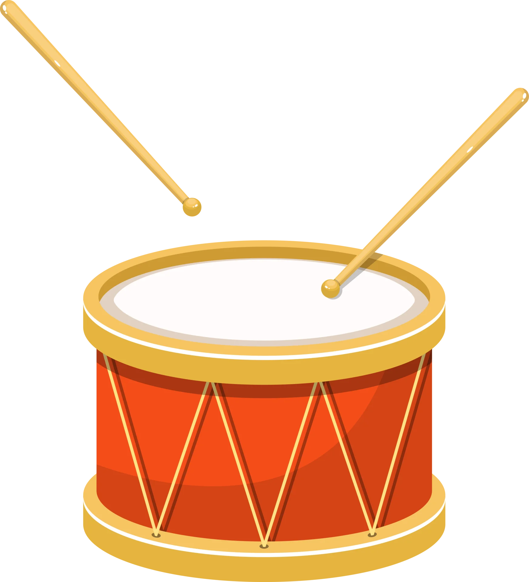 Classic Marching Drum Clipart with Wooden Drumsticks on White Background