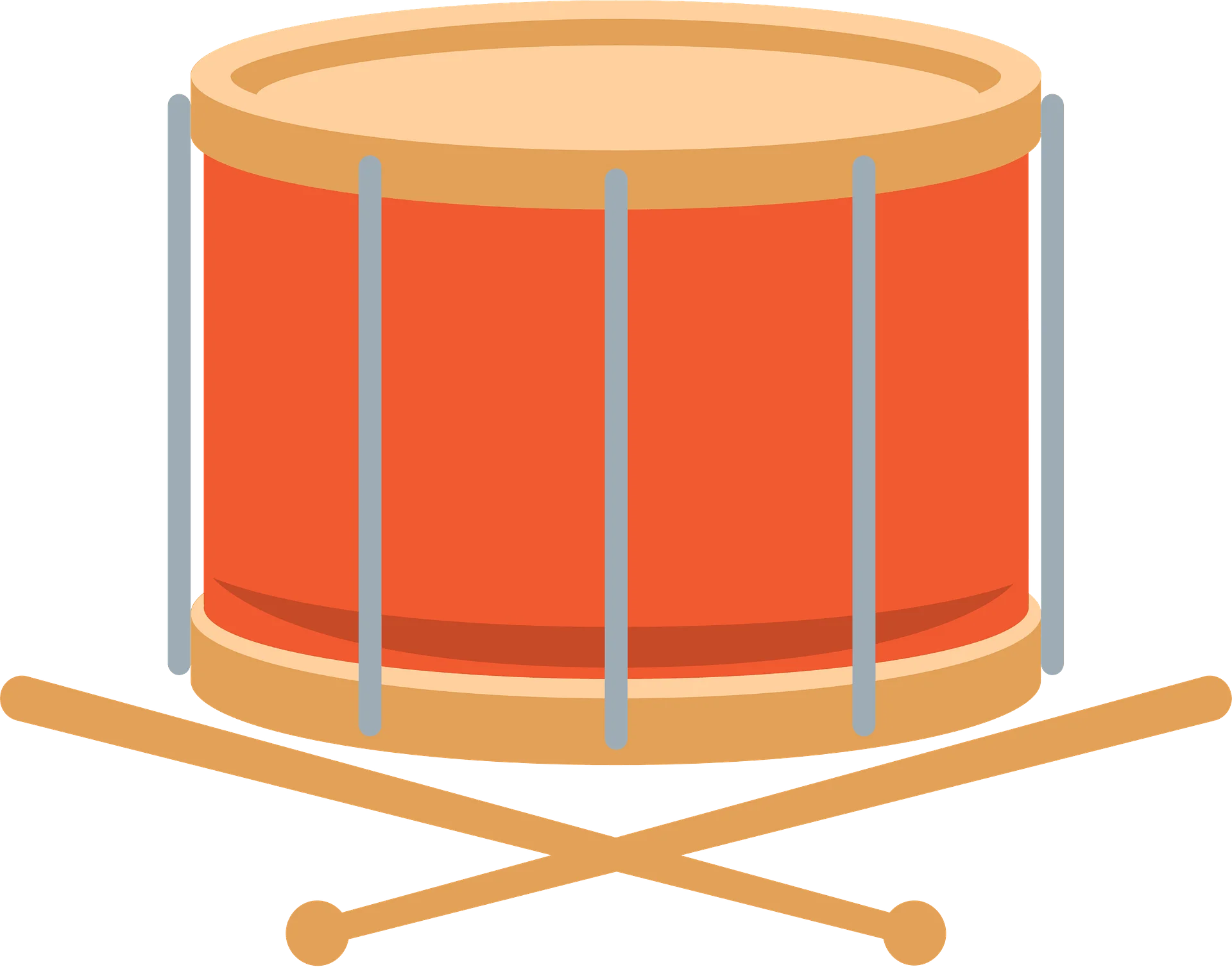 Classic Orange Marching Drum with Wooden Drumsticks Clipart Design