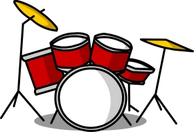 Classic Red Acoustic Drum Set Clipart with Cymbals and Detailed Percussion Design