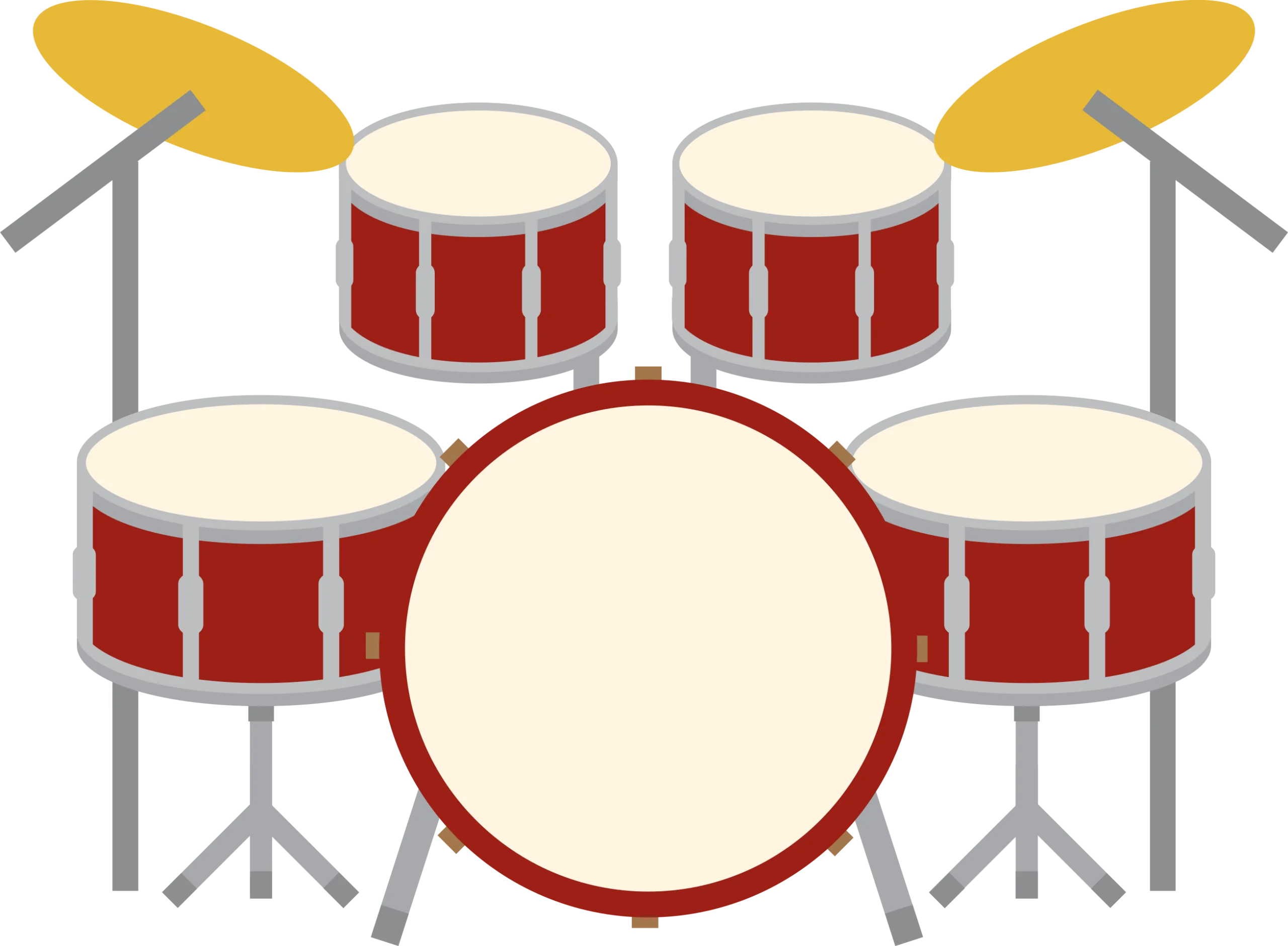 Classic Red and White Acoustic Drum Set Clipart Vector Illustration