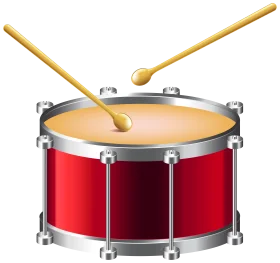 Classic Red Marching Snare Drum Clipart with Wooden Drumsticks Illustration