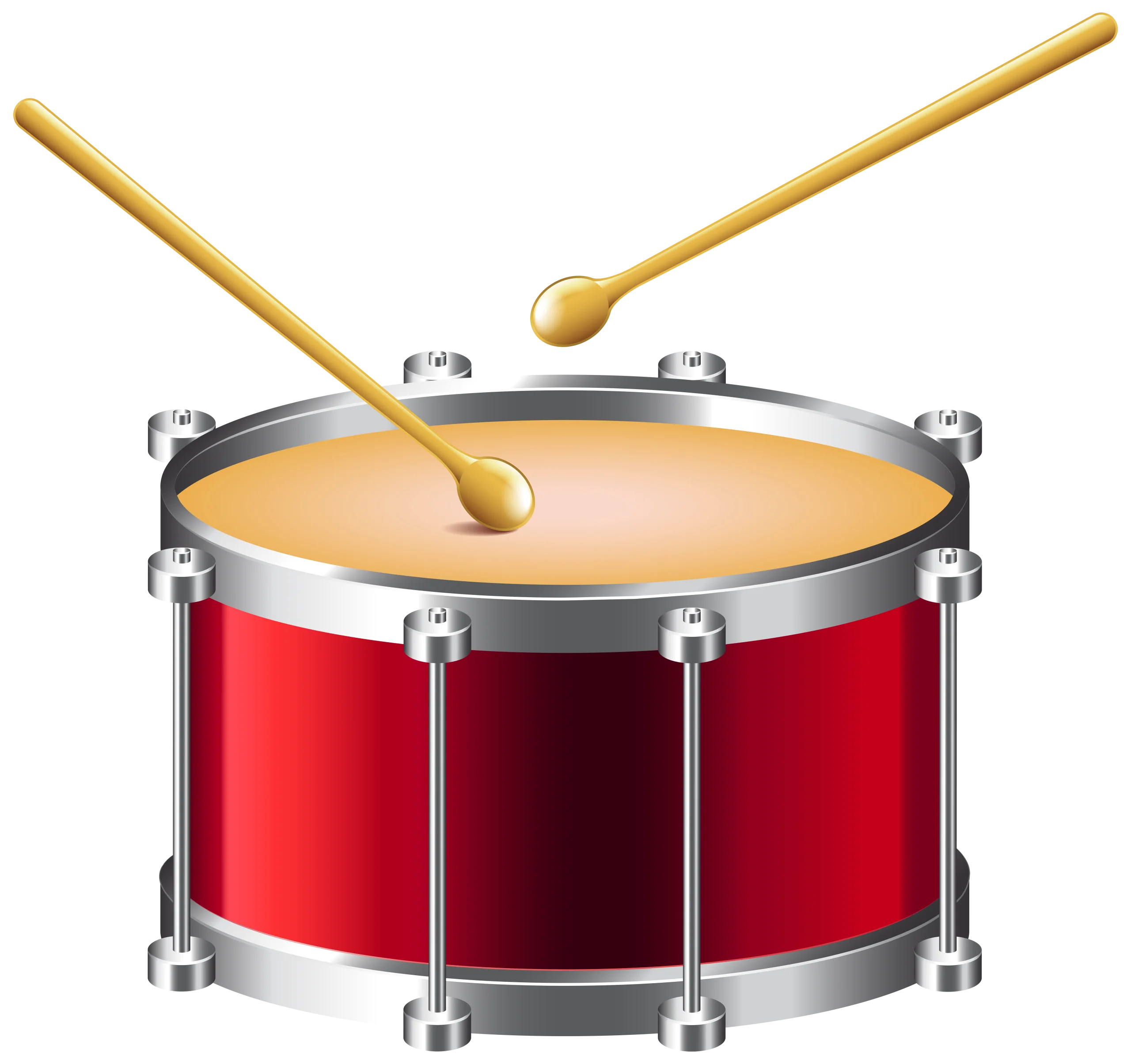 Classic Red Marching Snare Drum Clipart with Wooden Drumsticks Illustration