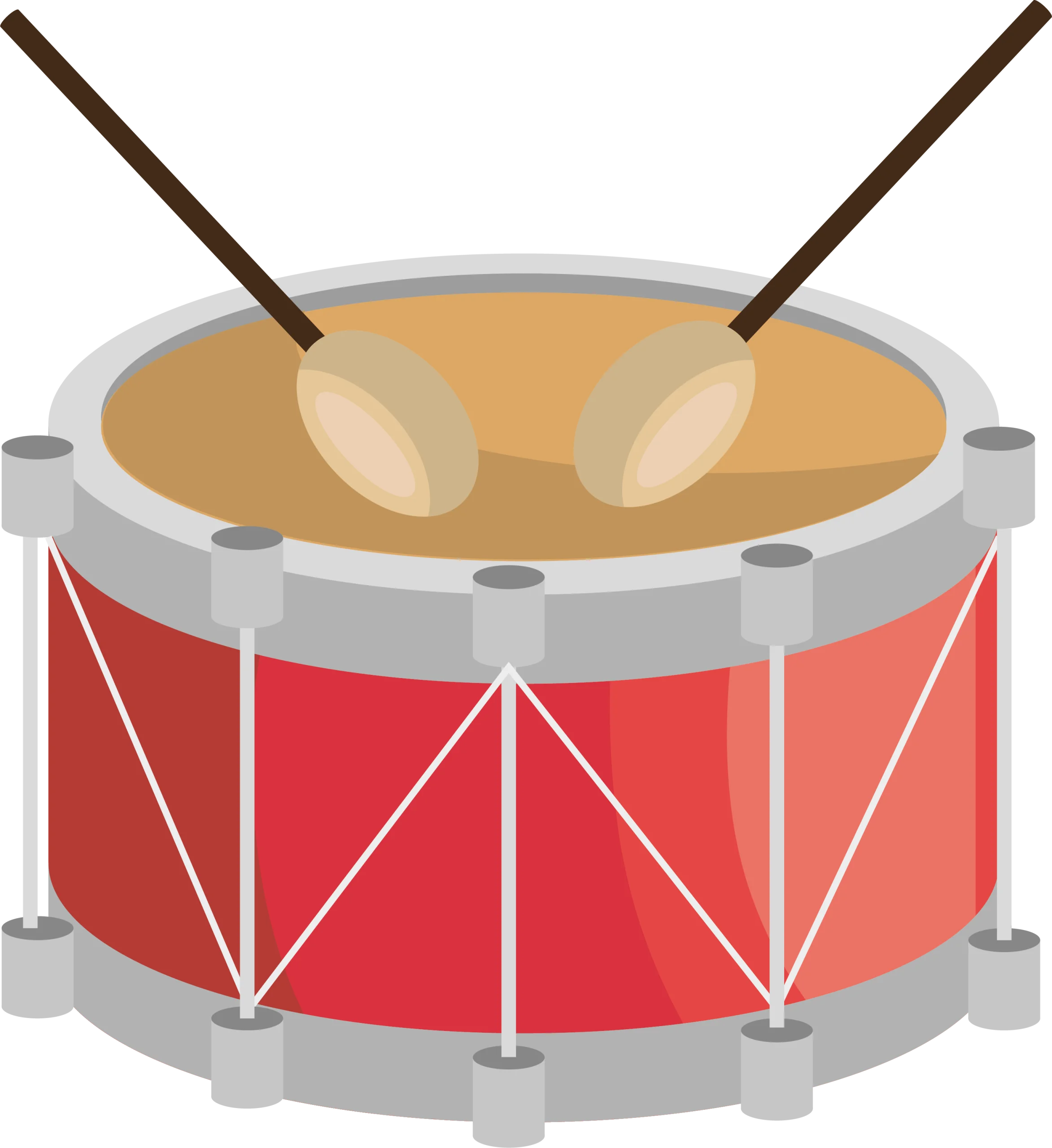 Classic Red Snare Drum Clipart with Wooden Drumsticks and Detailed Design