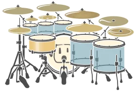 Comprehensive Acoustic Drum Set Clipart with Multiple Cymbals and Percussion Elements
