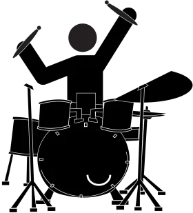 Dynamic Black and White Drummer Silhouette Percussion Clipart Design