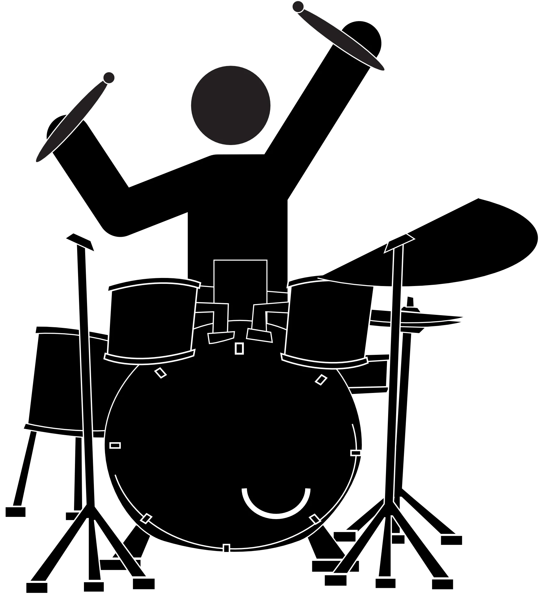 Dynamic Black and White Drummer Silhouette Percussion Clipart Design